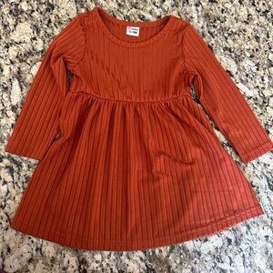 PatPat Girls Ribbed Long-Sleeve Dress - Rust Orange